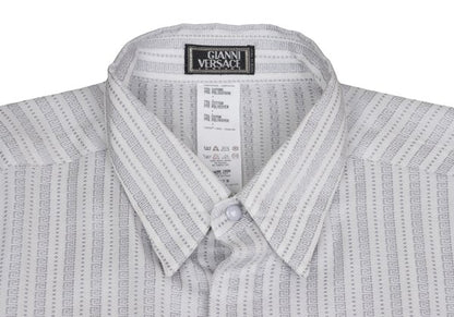 GIANNI VERSACE Swirl Stripe Woven Shirt White Gray Size 52