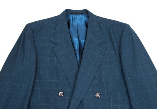 GIANNI VERSACE Medusa Metal Button Graph Jacket Blue Size 54