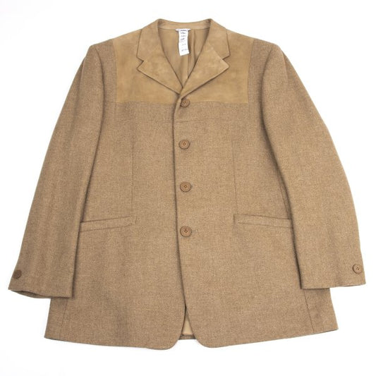 GIANNI VERSACE Suede Panel Wool Jacket Beige Size 56