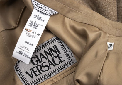 GIANNI VERSACE Suede Panel Wool Jacket Beige Size 56