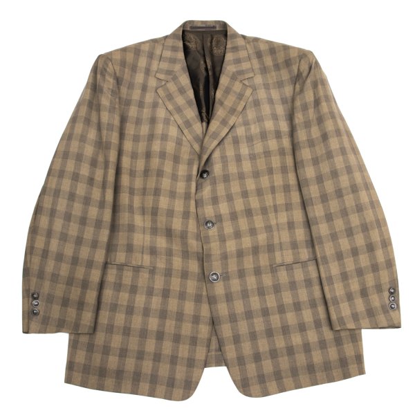GIANNI VERSACE Silk Block Check Medusa Jacket Beige Size 56