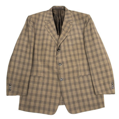 GIANNI VERSACE Silk Block Check Medusa Jacket Beige Size 56