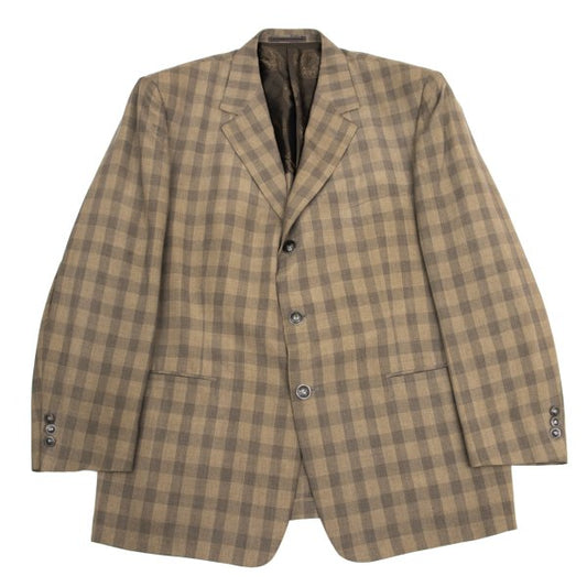 GIANNI VERSACE Silk Block Check Medusa Jacket Beige Size 56