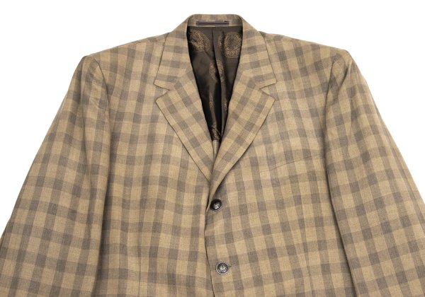 GIANNI VERSACE Silk Block Check Medusa Jacket Beige Size 56