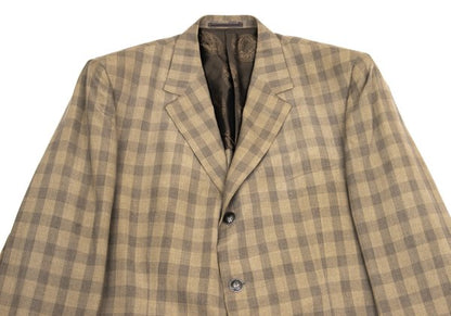 GIANNI VERSACE Silk Block Check Medusa Jacket Beige Size 56