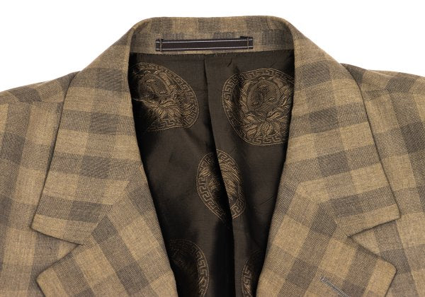 GIANNI VERSACE Silk Block Check Medusa Jacket Beige Size 56