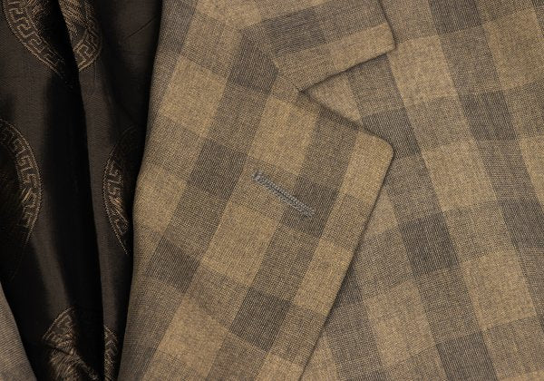 GIANNI VERSACE Silk Block Check Medusa Jacket Beige Size 56