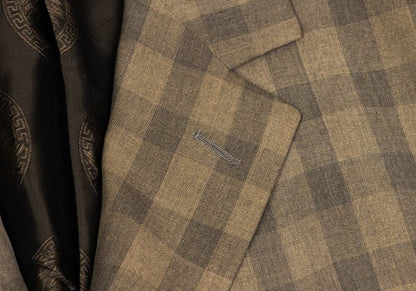 GIANNI VERSACE Silk Block Check Medusa Jacket Beige Size 56
