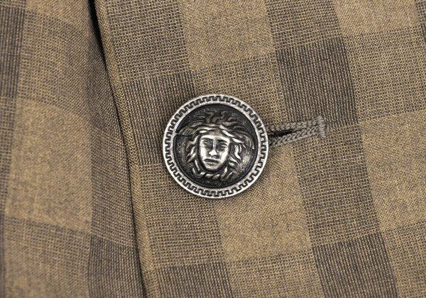 GIANNI VERSACE Silk Block Check Medusa Jacket Beige Size 56