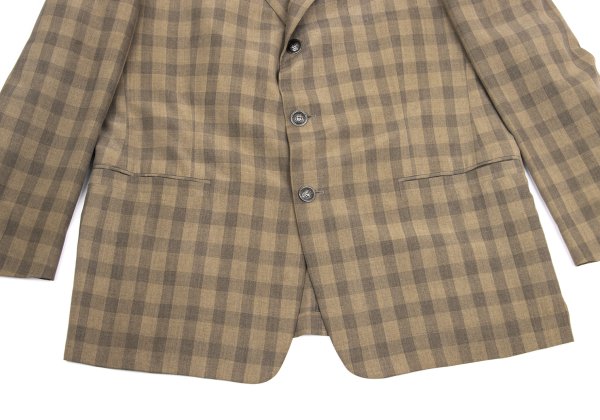 GIANNI VERSACE Silk Block Check Medusa Jacket Beige Size 56
