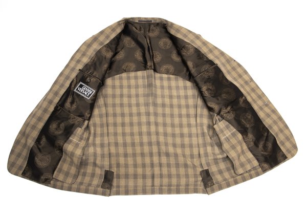 GIANNI VERSACE Silk Block Check Medusa Jacket Beige Size 56