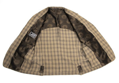 GIANNI VERSACE Silk Block Check Medusa Jacket Beige Size 56