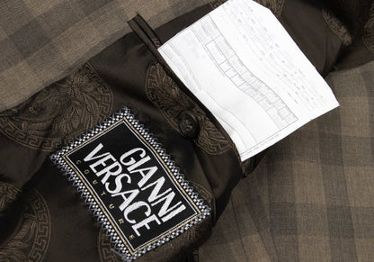GIANNI VERSACE Silk Block Check Medusa Jacket Beige Size 56