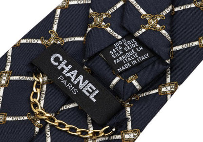 CHANEL Silk CC Mark Chain Print Tie Multi Size F