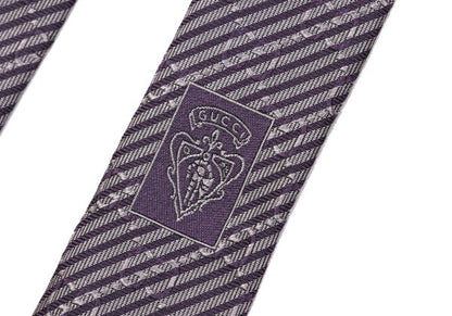 GUCCI GG Gray Purple Striped Jacquard Silk Tie