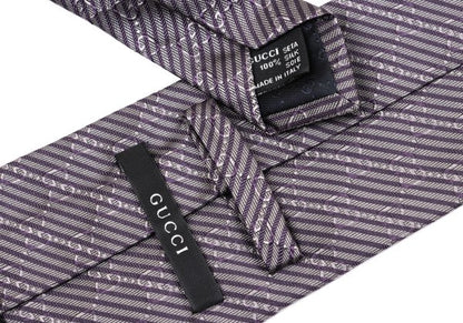 GUCCI GG Gray Purple Striped Jacquard Silk Tie