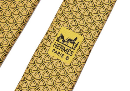 HERMES Silk Patterned Print Tie Yellow