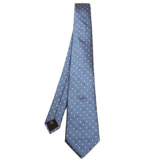 Louis Vuitton Monogram Pin Dot Jacquard Silk Tie Blue Pink