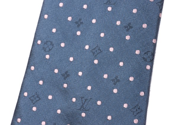 Louis Vuitton Monogram Pin Dot Jacquard Silk Tie Blue Pink