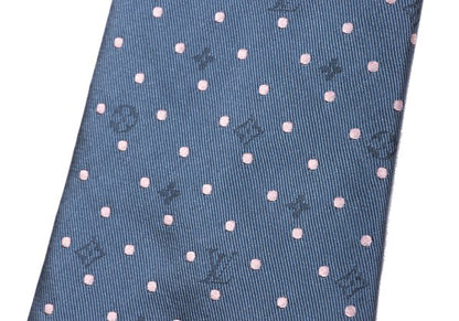 Louis Vuitton Monogram Pin Dot Jacquard Silk Tie Blue Pink