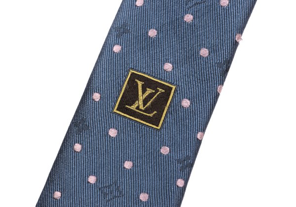 Louis Vuitton Monogram Pin Dot Jacquard Silk Tie Blue Pink
