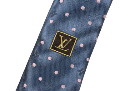 Louis Vuitton Monogram Pin Dot Jacquard Silk Tie Blue Pink