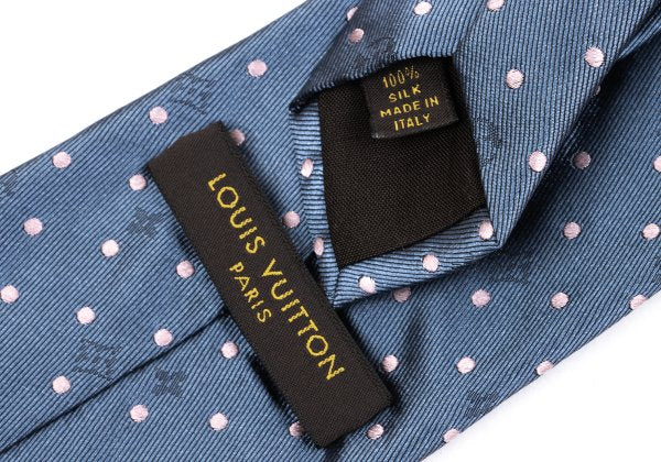 Louis Vuitton Monogram Pin Dot Jacquard Silk Tie Blue Pink