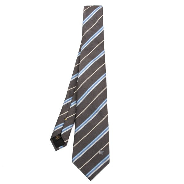 Louis Vuitton Padlock Stripe Silk Tie Brown Blue Cream