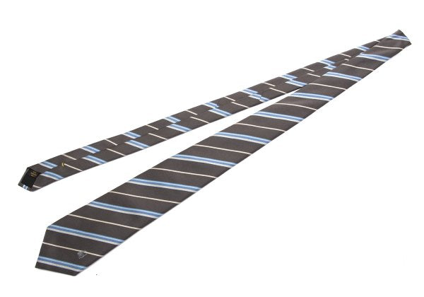 Louis Vuitton Padlock Stripe Silk Tie Brown Blue Cream