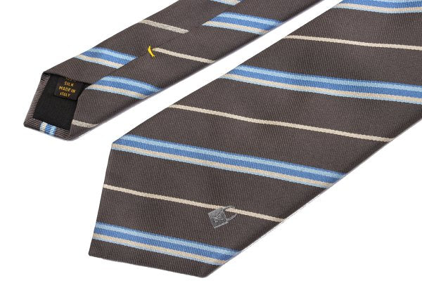 Louis Vuitton Padlock Stripe Silk Tie Brown Blue Cream
