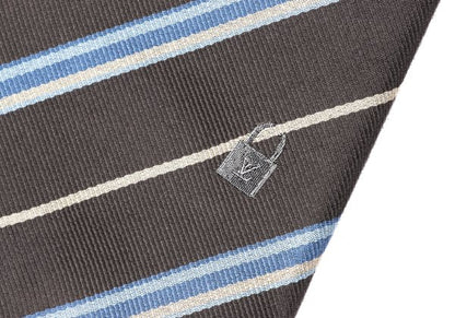 Louis Vuitton Padlock Stripe Silk Tie Brown Blue Cream