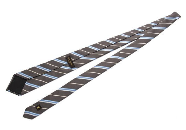 Louis Vuitton Padlock Stripe Silk Tie Brown Blue Cream