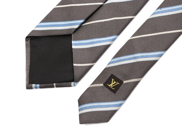 Louis Vuitton Padlock Stripe Silk Tie Brown Blue Cream