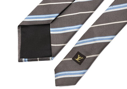 Louis Vuitton Padlock Stripe Silk Tie Brown Blue Cream