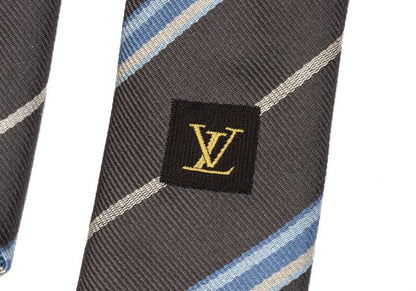 Louis Vuitton Padlock Stripe Silk Tie Brown Blue Cream