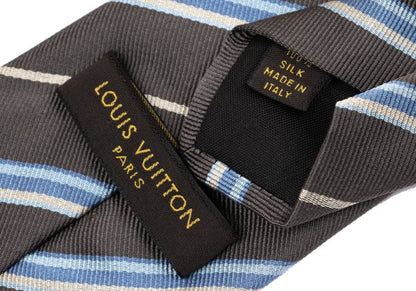 Louis Vuitton Padlock Stripe Silk Tie Brown Blue Cream