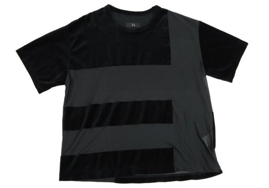 Y's Sheer Velour Striped T-Shirt Black Size 2