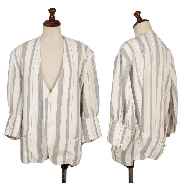 Y's White Navy Stripe Collarless Jacket Size M