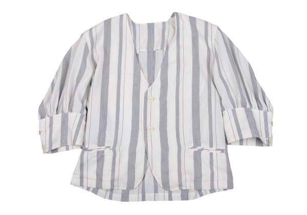 Y's White Navy Stripe Collarless Jacket Size M