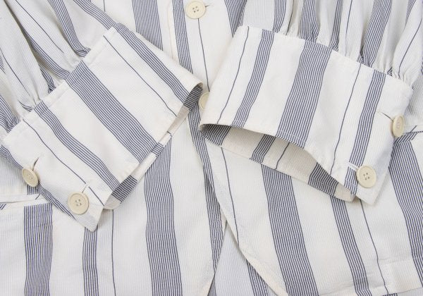 Y's White Navy Stripe Collarless Jacket Size M