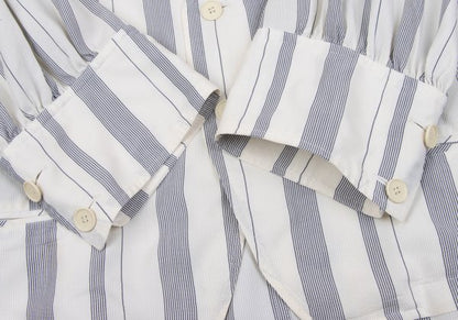 Y's White Navy Stripe Collarless Jacket Size M