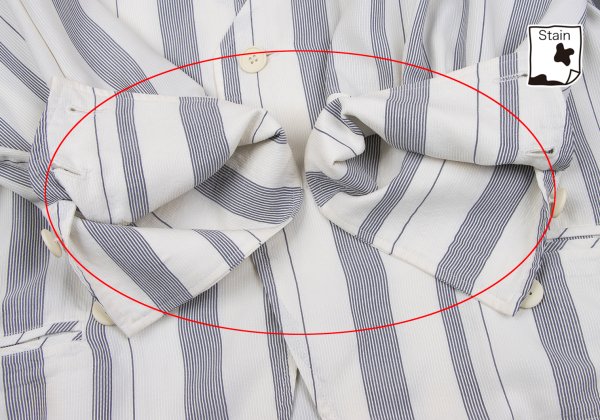 Y's White Navy Stripe Collarless Jacket Size M