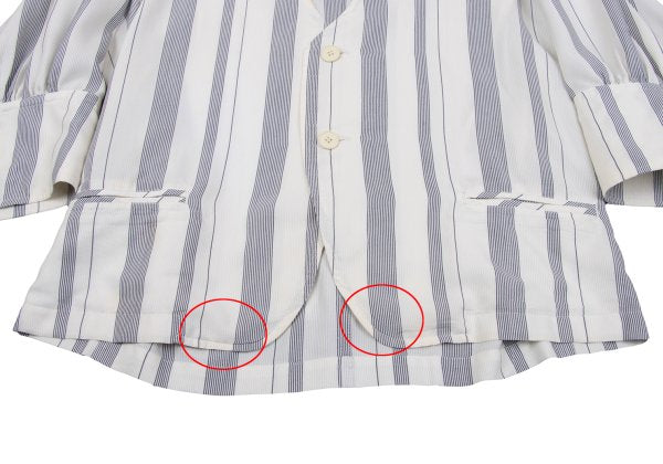 Y's White Navy Stripe Collarless Jacket Size M