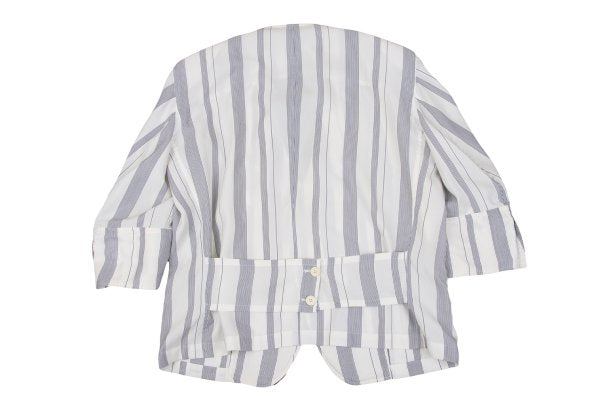 Y's White Navy Stripe Collarless Jacket Size M