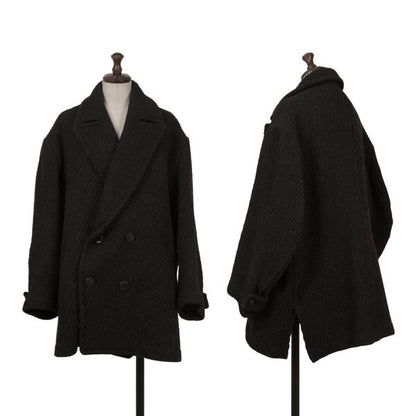 Y's Thick Rib Half Coat Black Size M
