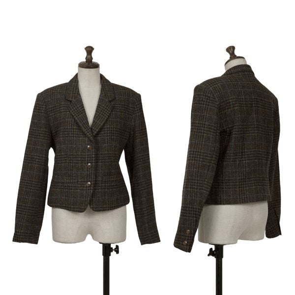 KENZO Wool Check Short Jacket Brown Size M