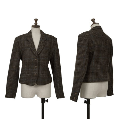 KENZO Wool Check Short Jacket Brown Size M