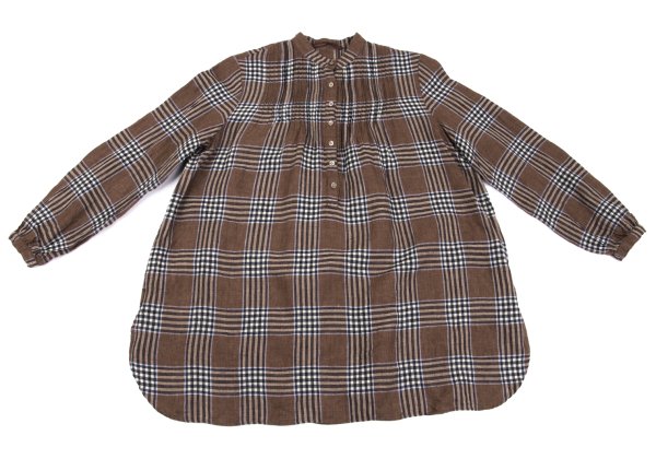 Mademoiselle NON NON Linen Blend Check Blouse Brown Size M
