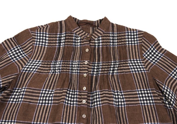 Mademoiselle NON NON Linen Blend Check Blouse Brown Size M