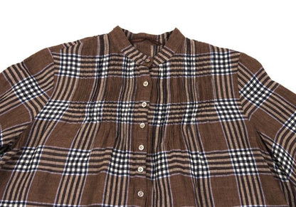 Mademoiselle NON NON Linen Blend Check Blouse Brown Size M